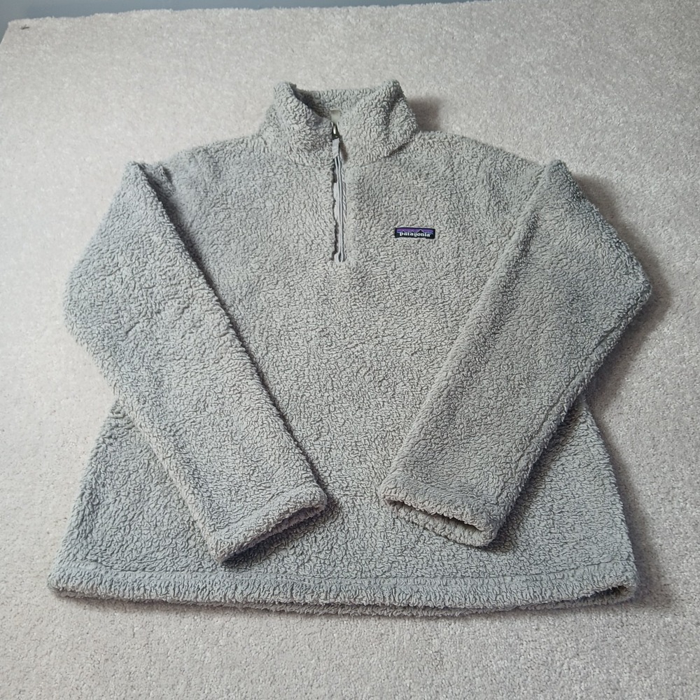Patagonia Sherpa Fleece Jacket Womens Medium Light Gray 1/4 Zip Pullover Pockets